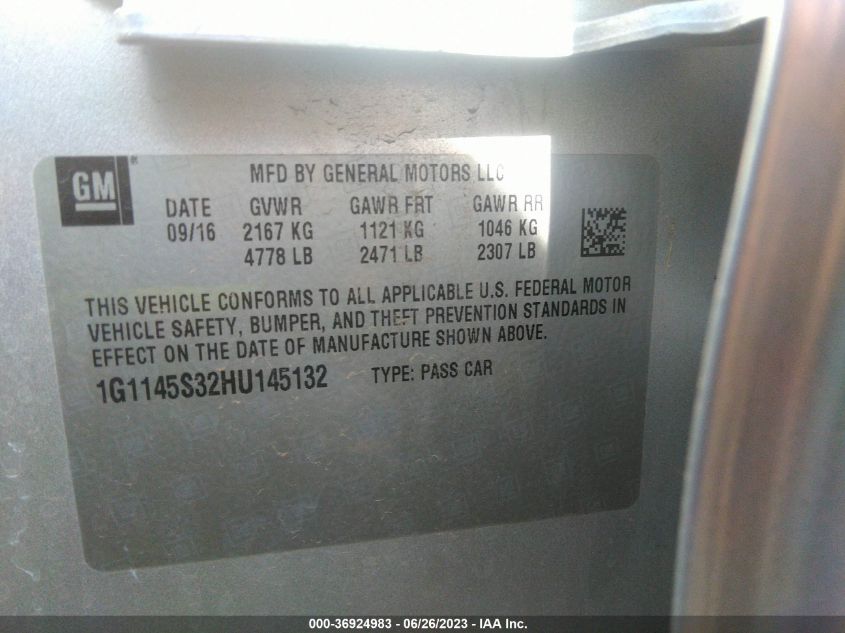 2017 CHEVROLET IMPALA PREMIER - 1G1145S32HU145132