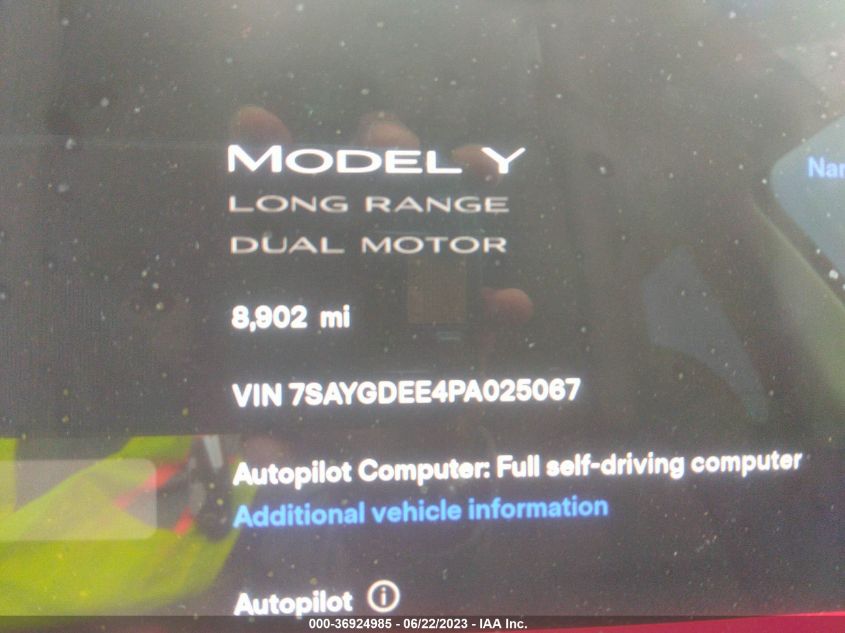2023 TESLA MODEL Y LONG RANGE - 7SAYGDEE4PA025067