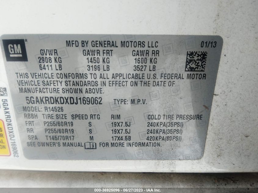2013 BUICK ENCLAVE - 5GAKRDKDXDJ169062