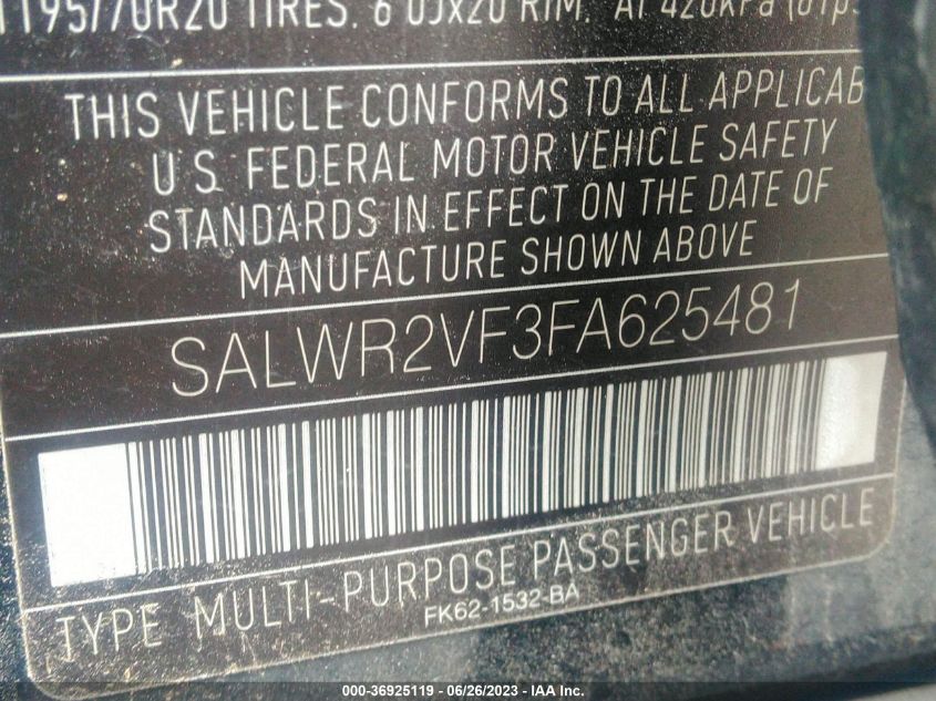 2015 LAND ROVER RANGE ROVER SPORT SC - SALWR2VF3FA625481