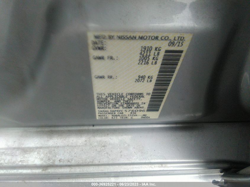 2015 NISSAN ALTIMA 2.5 S - 1N4AL3AP4FC576096
