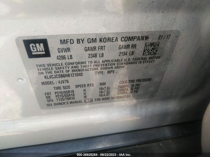 2017 BUICK ENCORE ESSENCE - KL4CJCSB6HB121040