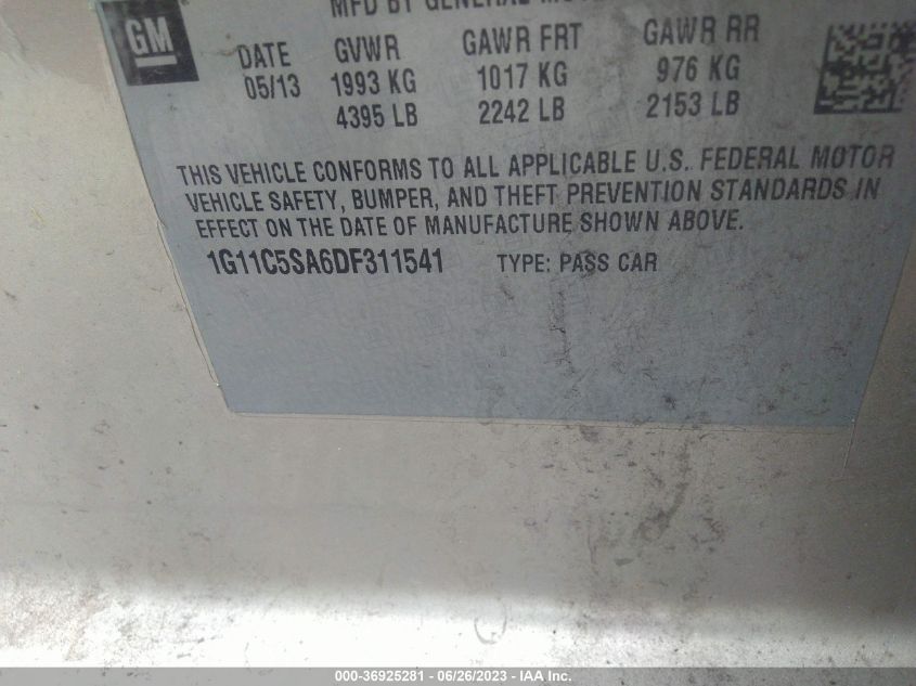 2013 CHEVROLET MALIBU LT - 1G11C5SA6DF311541
