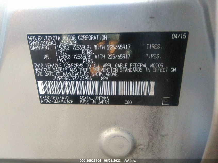 2015 TOYOTA RAV4 XLE - JTMRFREV7FD134956