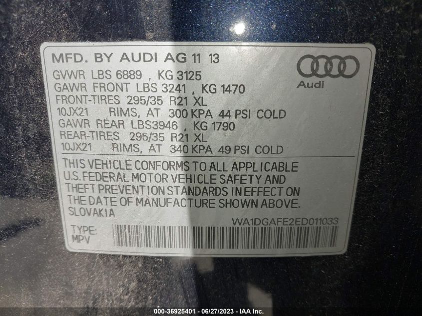 2014 AUDI Q7 3.0T S LINE PRESTIGE - WA1DGAFE2ED011033