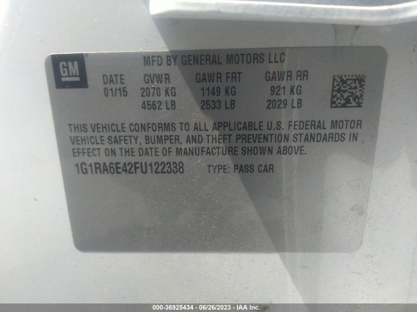 2015 CHEVROLET VOLT - 1G1RA6E42FU122338