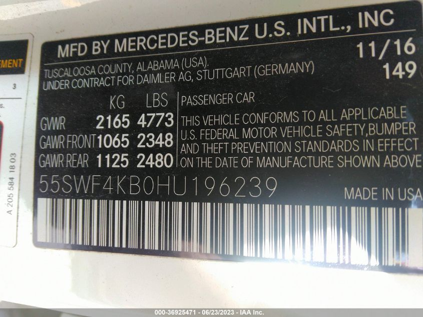 2017 MERCEDES-BENZ C-CLASS C 300 - 55SWF4KB0HU196239
