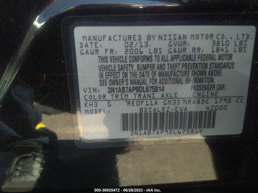 2013 NISSAN SENTRA SR - 3N1AB7AP9DL675814