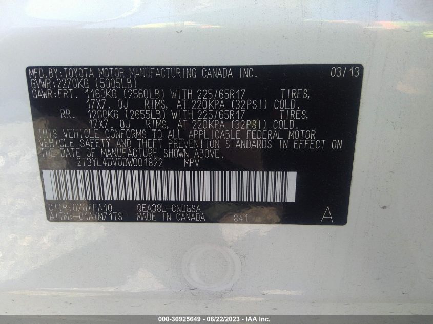 2013 TOYOTA RAV4 EV - 2T3YL4DV0DW001822