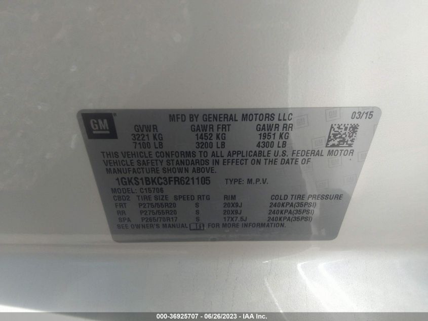 2015 GMC YUKON SLT - 1GKS1BKC3FR621105