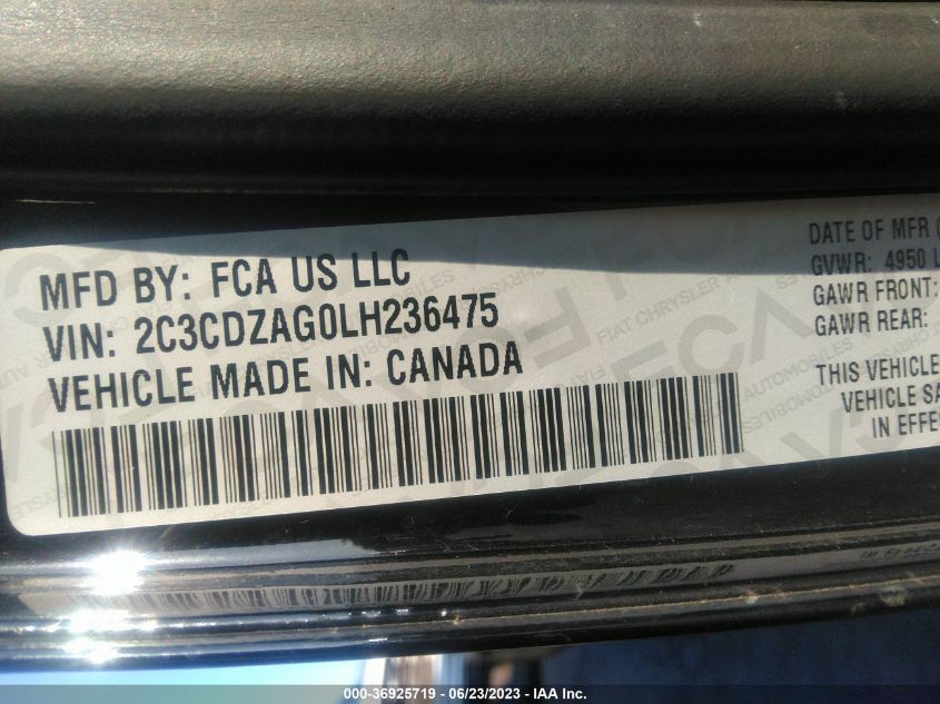 2020 DODGE CHALLENGER SXT - 2C3CDZAG0LH236475
