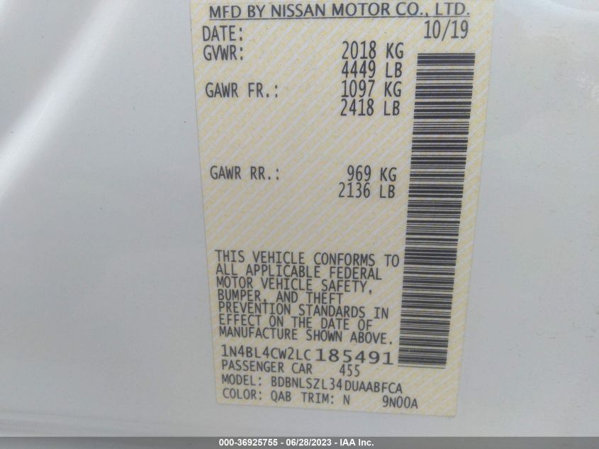 2020 NISSAN ALTIMA 2.5 SR - 1N4BL4CW2LC185491