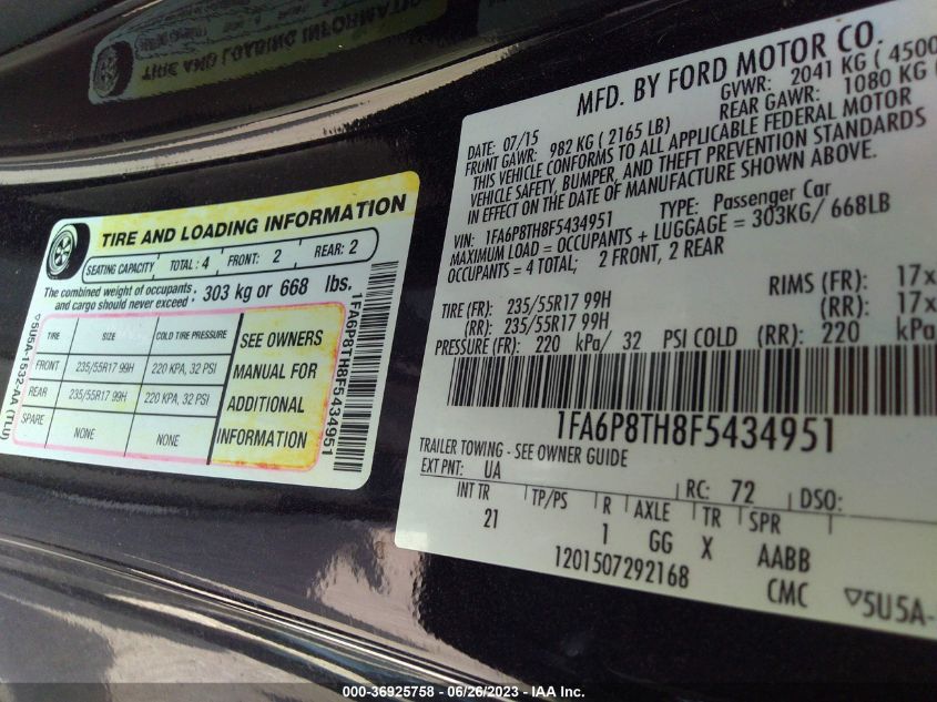 2015 FORD MUSTANG - 1FA6P8TH8F5434951