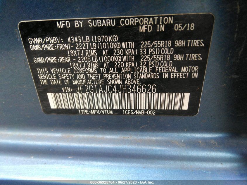2018 SUBARU CROSSTREK LIMITED - JF2GTAJC4JH346626