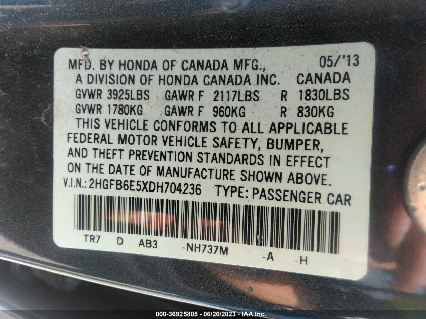 2013 HONDA CIVIC SDN SI - 2HGFB6E5XDH704236
