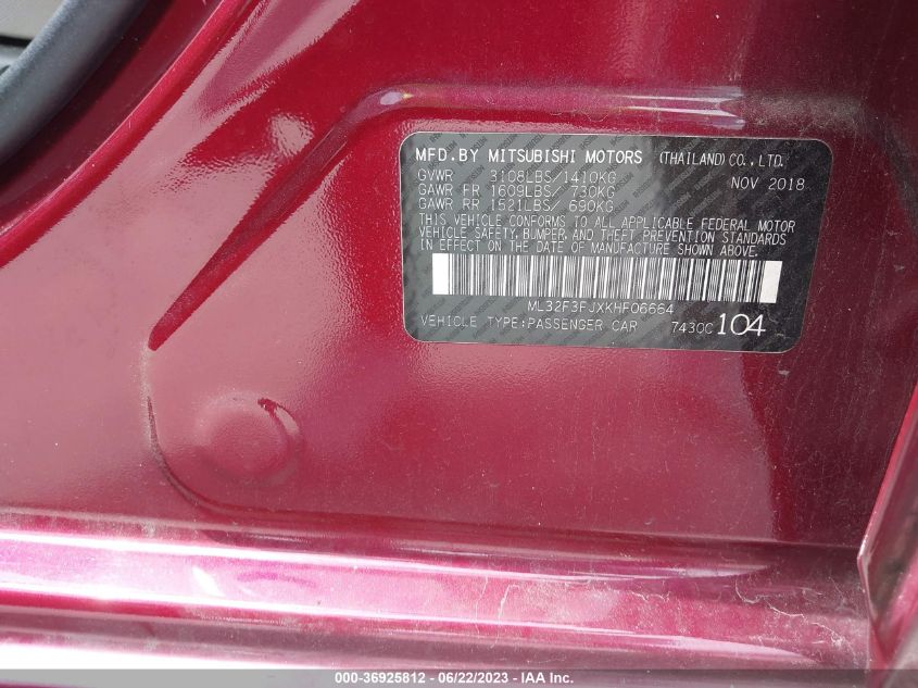 2019 MITSUBISHI MIRAGE G4 ES/RF - ML32F3FJXKHF06664