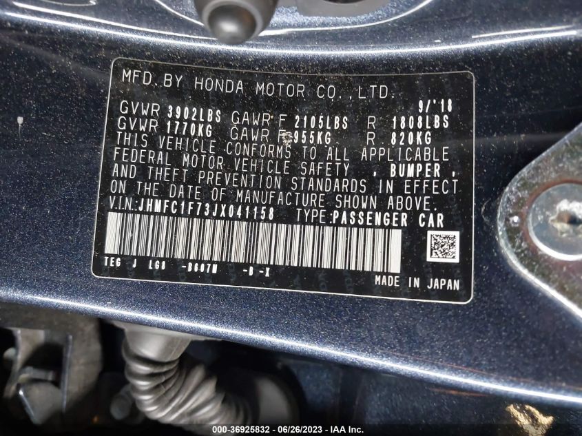 2018 HONDA CIVIC EX-L - JHMFC1F73JX041158