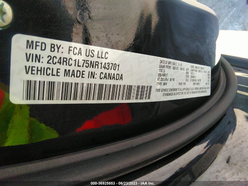 2022 CHRYSLER PACIFICA HYBRID TOURING L - 2C4RC1L75NR143701