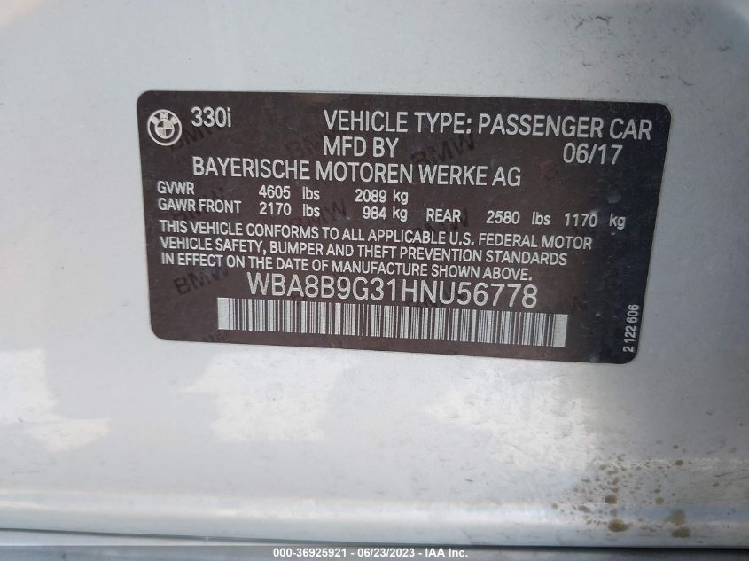2017 BMW 330I WBA8B9G31HNU56778