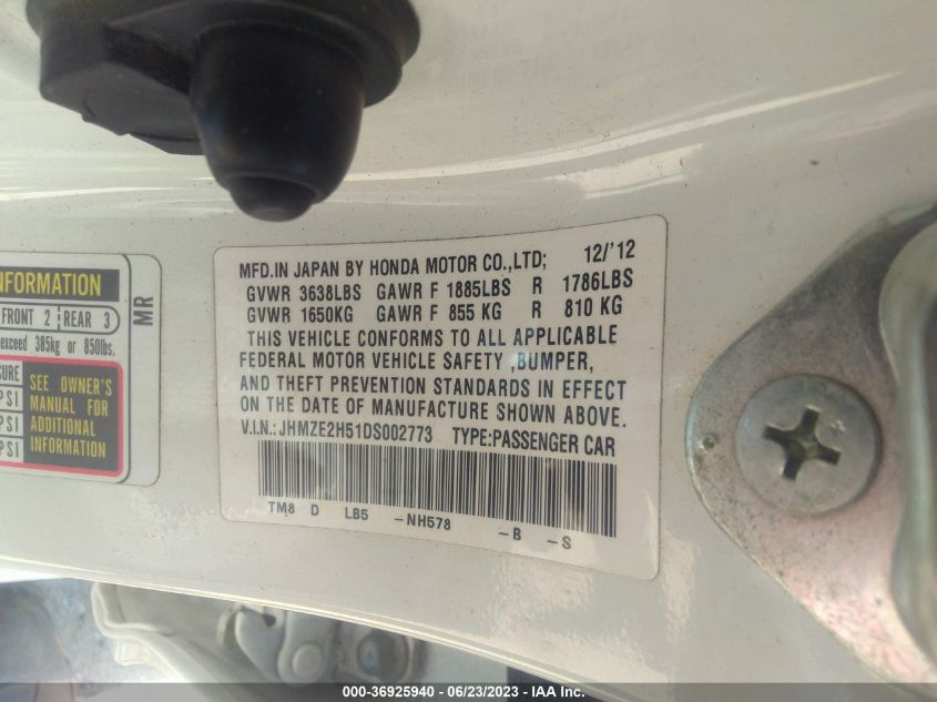 2013 HONDA INSIGHT LX JHMZE2H51DS002773