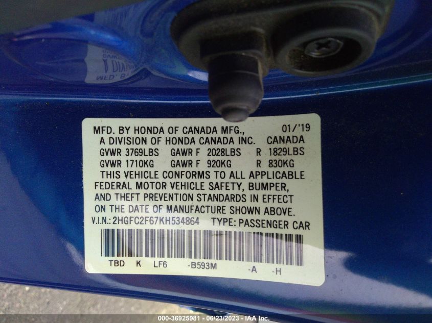 2019 HONDA CIVIC SEDAN LX - 2HGFC2F67KH534864