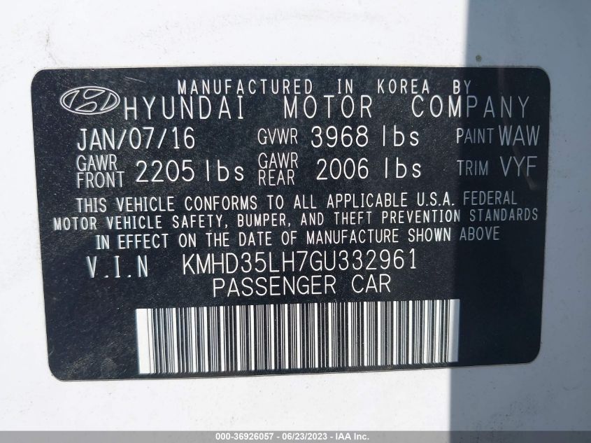 2016 HYUNDAI ELANTRA GT - KMHD35LH7GU332961