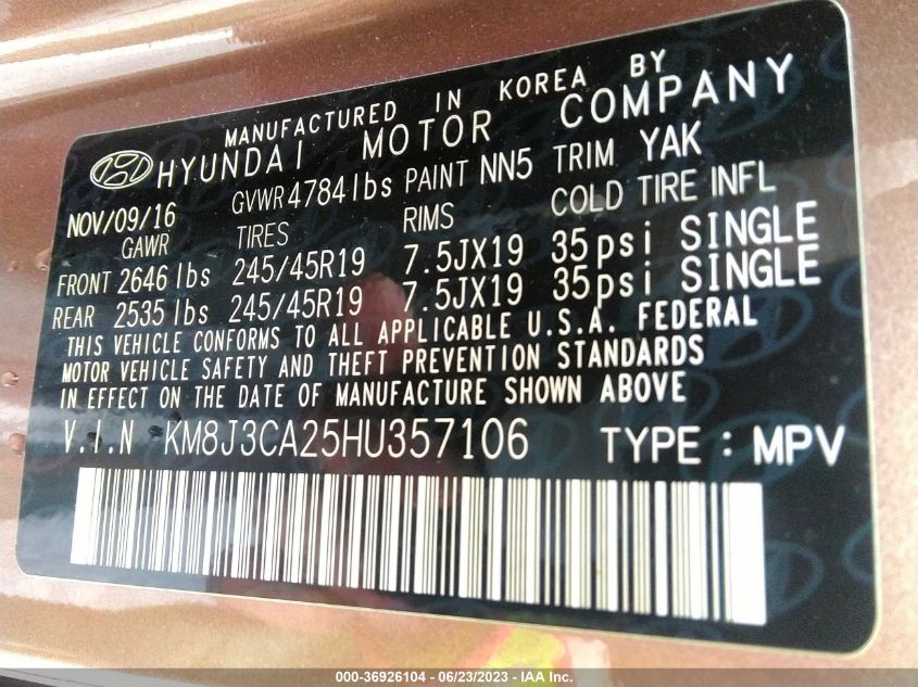 2017 HYUNDAI TUCSON LIMITED - KM8J3CA25HU357106