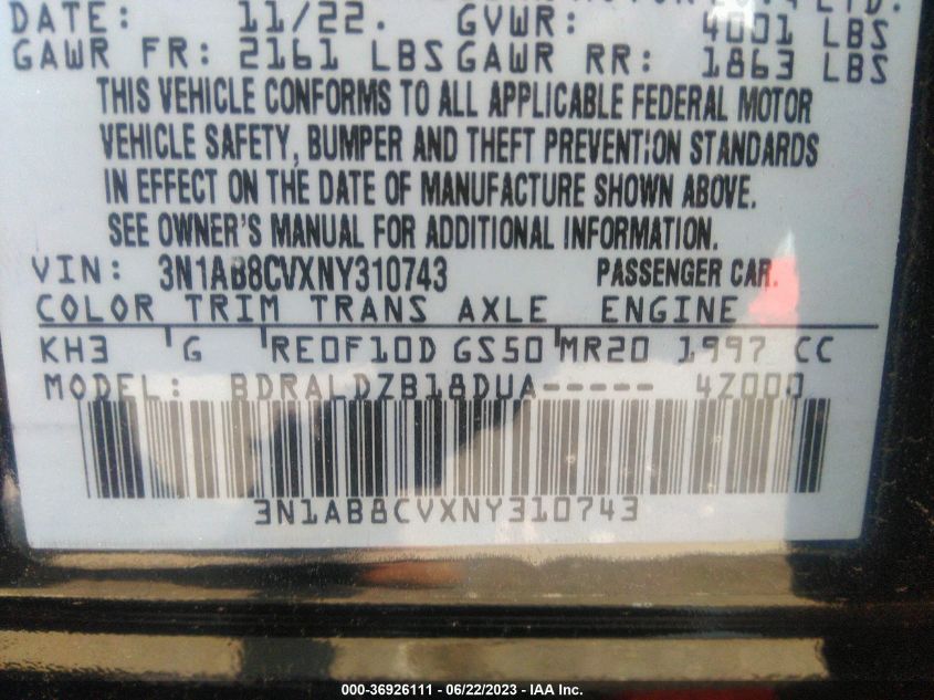2022 NISSAN SENTRA SV - 3N1AB8CVXNY310743