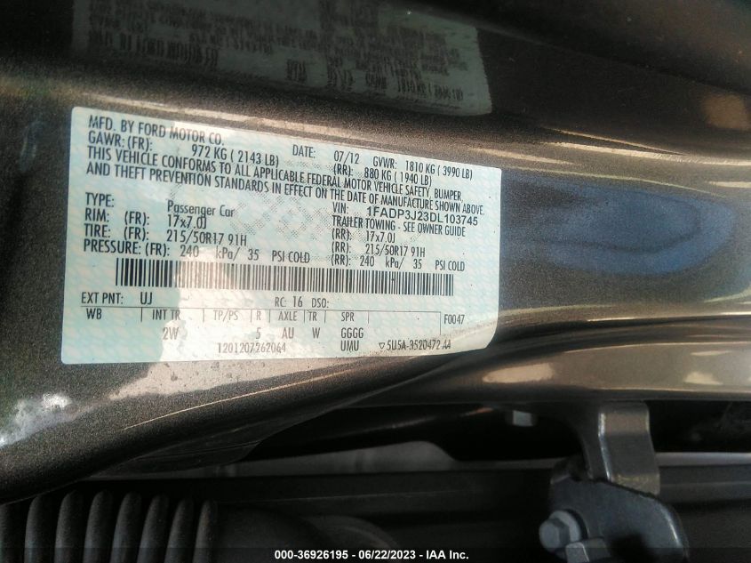 2013 FORD FOCUS TITANIUM - 1FADP3J23DL103745