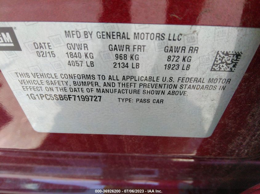 2015 CHEVROLET CRUZE LT - 1G1PC5SB6F7199727