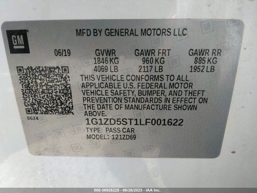 2020 CHEVROLET MALIBU LT - 1G1ZD5ST1LF001622
