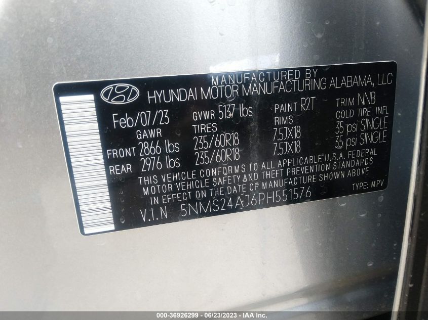 2023 HYUNDAI SANTA FE SEL - 5NMS24AJ6PH551576