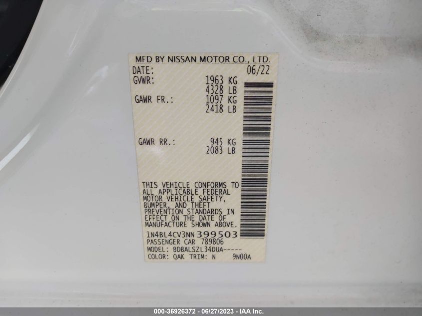 2022 NISSAN ALTIMA 2.5 SR - 1N4BL4CV3NN399503