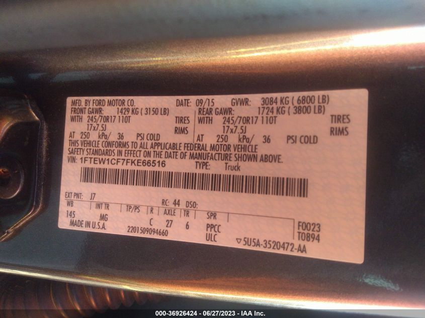 2015 FORD F-150 XL/LARIAT - 1FTEW1CF7FKE66516