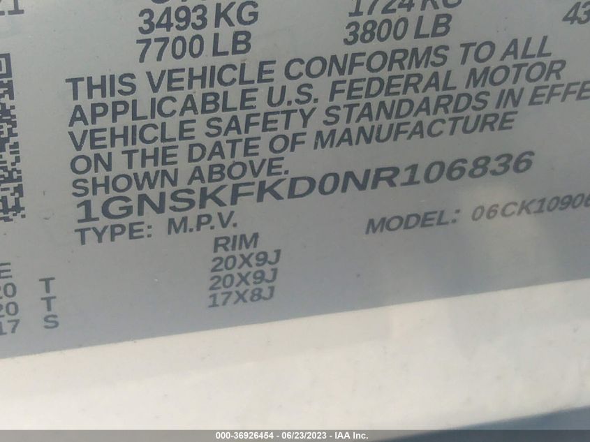2022 CHEVROLET SUBURBAN PREMIER - 1GNSKFKD0NR106836