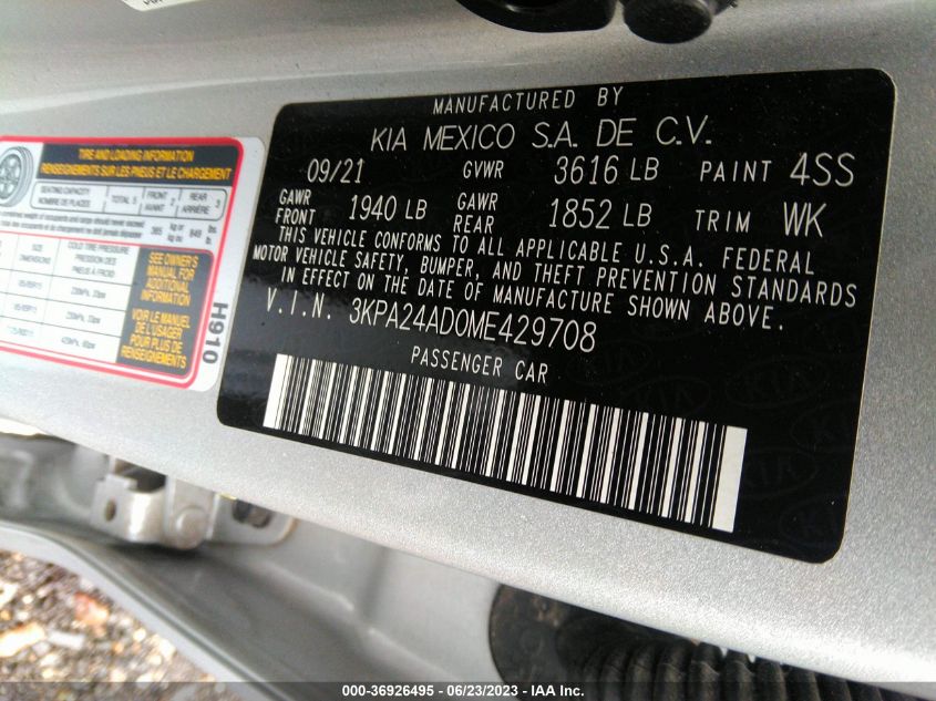 2021 KIA RIO LX - 3KPA24AD0ME429708