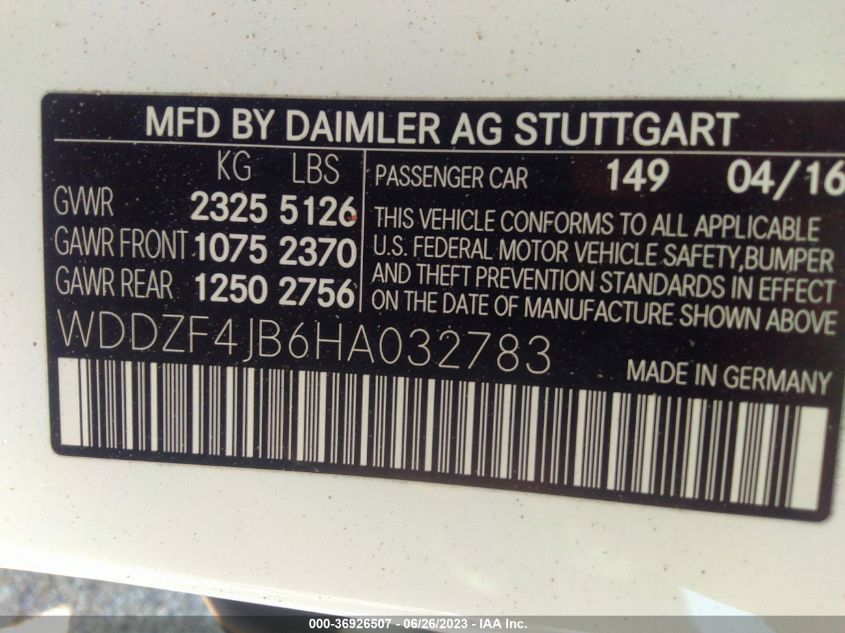 2017 MERCEDES-BENZ E-CLASS E 300 - WDDZF4JB6HA032783
