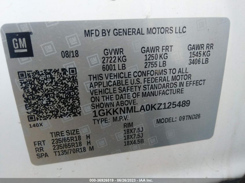 2019 GMC ACADIA SLT - 1GKKNMLA0KZ125489