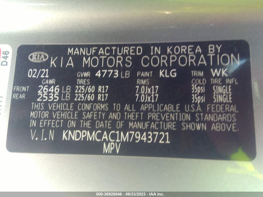 2021 KIA SPORTAGE LX - KNDPMCAC1M7943721