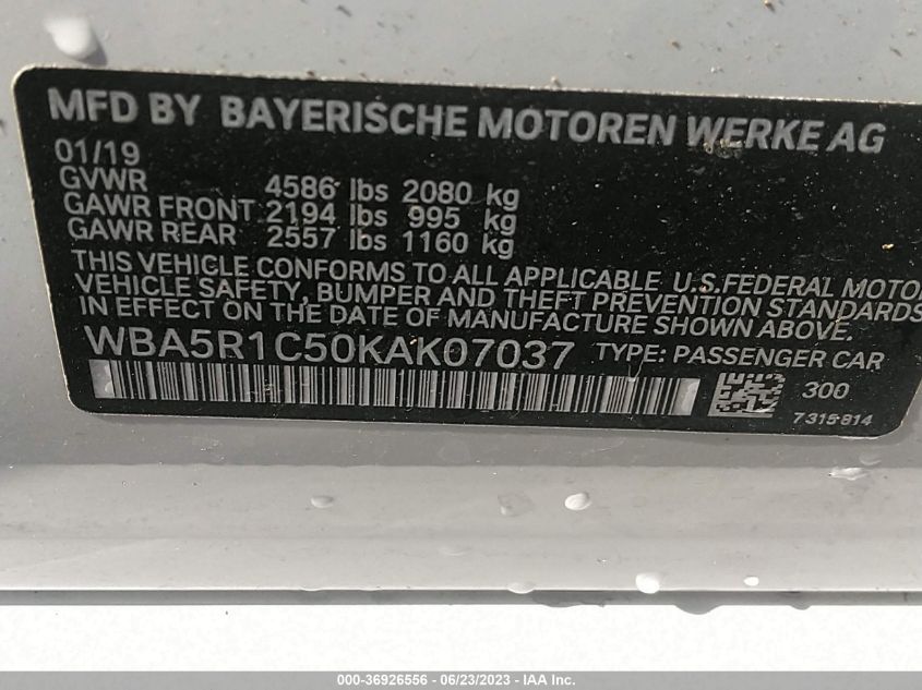 2019 BMW 3 SERIES 330I - WBA5R1C50KAK07037