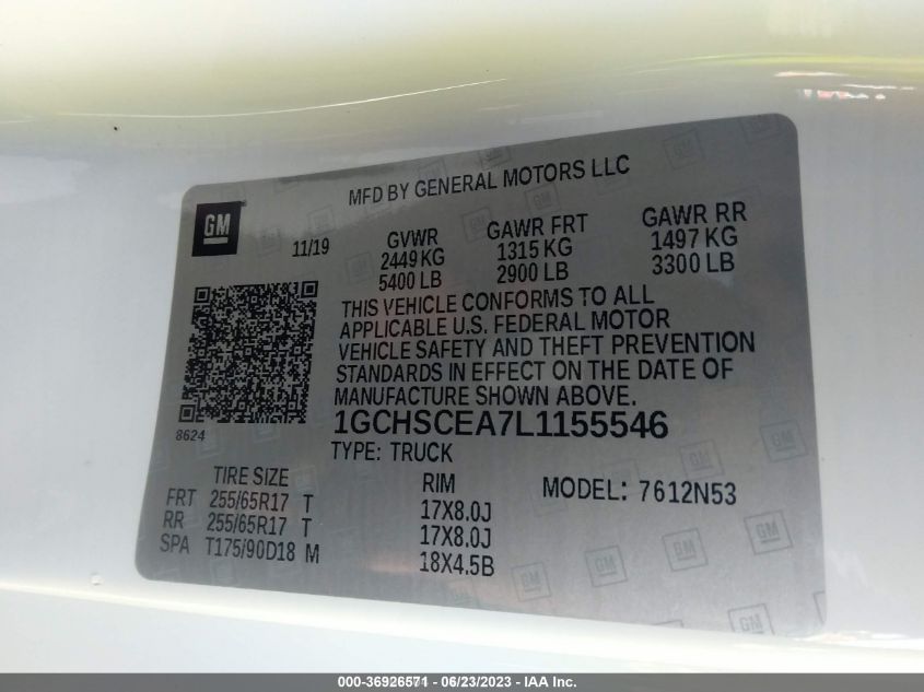 2020 CHEVROLET COLORADO 2WD LT - 1GCHSCEA7L1155546