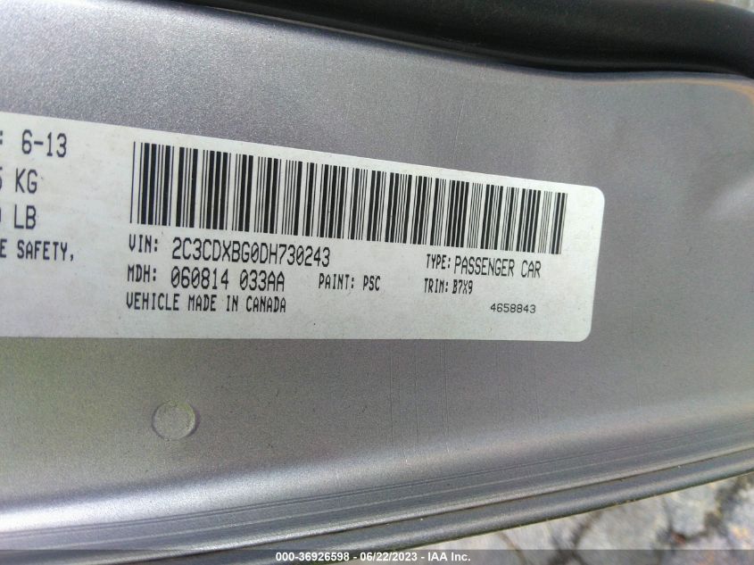 2013 DODGE CHARGER SE - 2C3CDXBG0DH730243