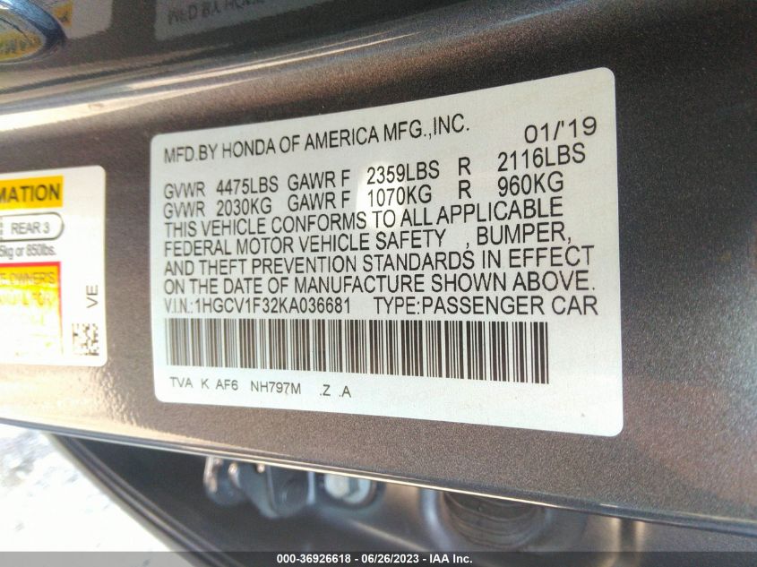 2019 HONDA ACCORD SEDAN SPORT 1.5T - 1HGCV1F32KA036681