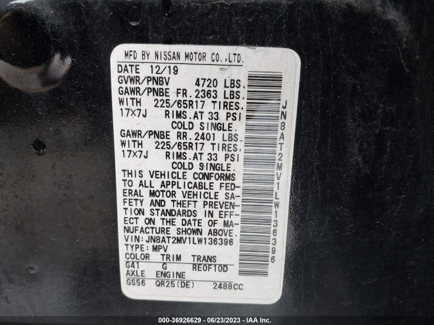 2020 NISSAN ROGUE S/SV - JN8AT2MV1LW136396
