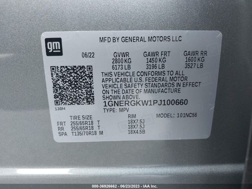 2023 CHEVROLET TRAVERSE LT CLOTH - 1GNERGKW1PJ100660