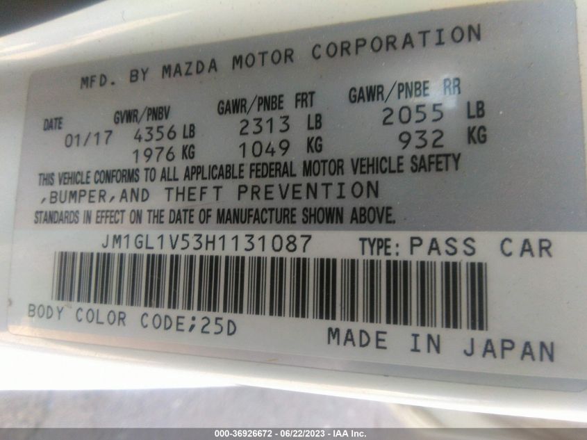 2017 MAZDA MAZDA6 TOURING - JM1GL1V53H1131087