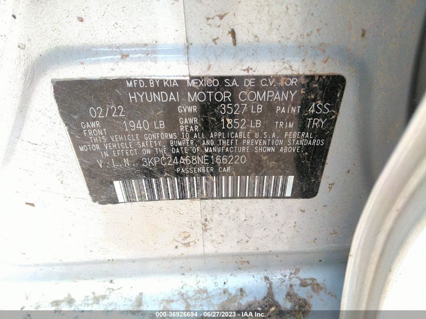 2022 HYUNDAI ACCENT SEL - 3KPC24A68NE166220