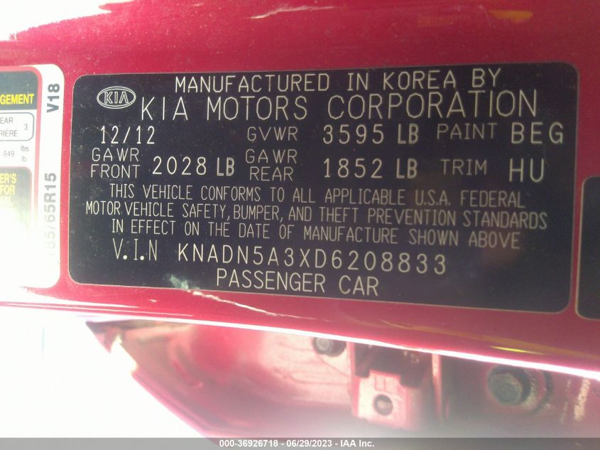 2013 KIA RIO EX - KNADN5A3XD6208833