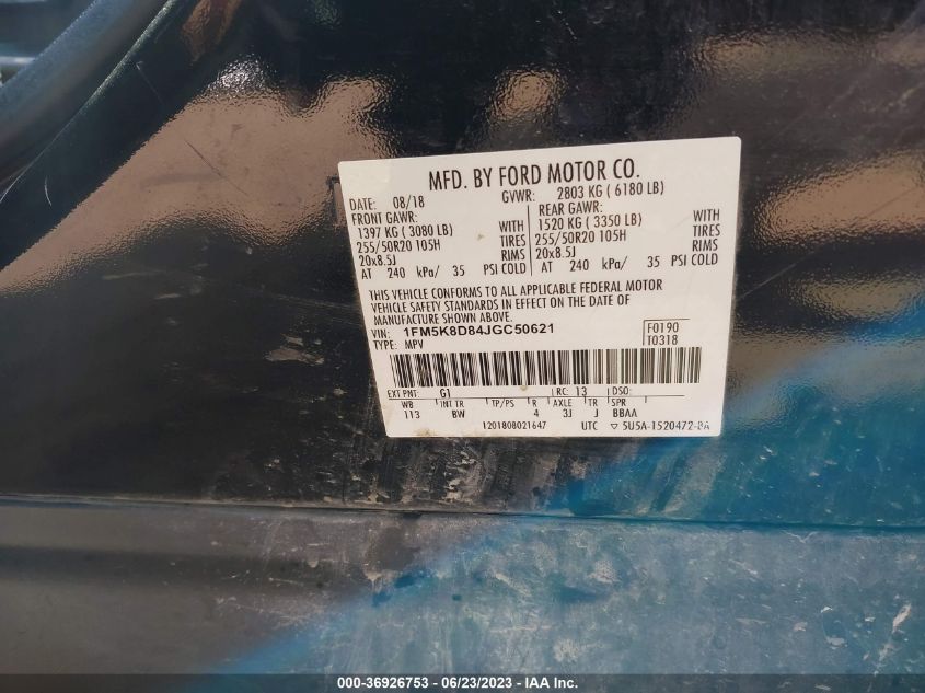 2018 FORD EXPLORER XLT - 1FM5K8D84JGC50621