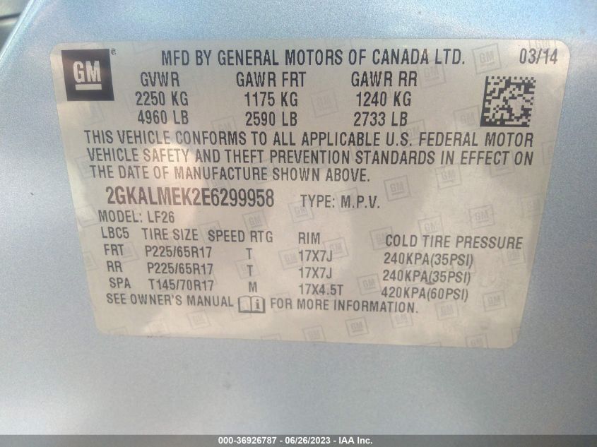 2014 GMC TERRAIN SLE - 2GKALMEK2E6299958